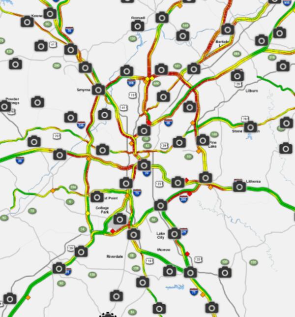 There's not supposed to be this much red on the WSB 24-hour Traffic Center map. It's been a messy evening commute.