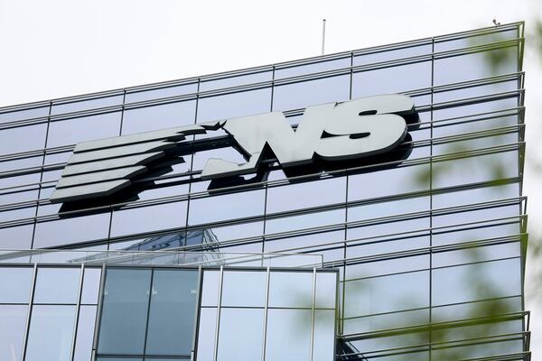 A Norfolk Southern logo is seen at the Norfolk Southern Headquarters building from W. Peachtree Street NE in Atlanta on Tuesday, April 4, 2023. 
 Miguel Martinez / miguel.martinezjimenez@ajc.com
 