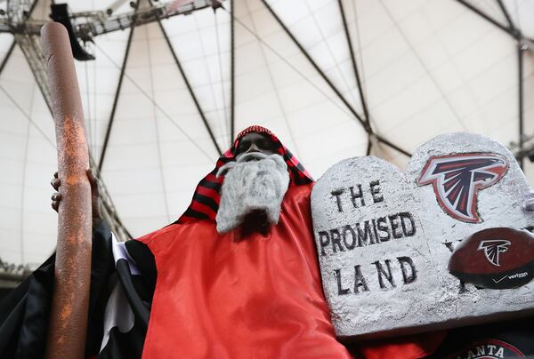  January 14, 2017, Atlanta: Leroy "Holy Moses" Silvester is looking for the Falcons to lead the way to "The Promised Land" against the Seahawks in a NFL football NFC divisional playoff game on Saturday, Jan. 14, 2017, in Atlanta. Curtis Compton/ccompton@ajc.com