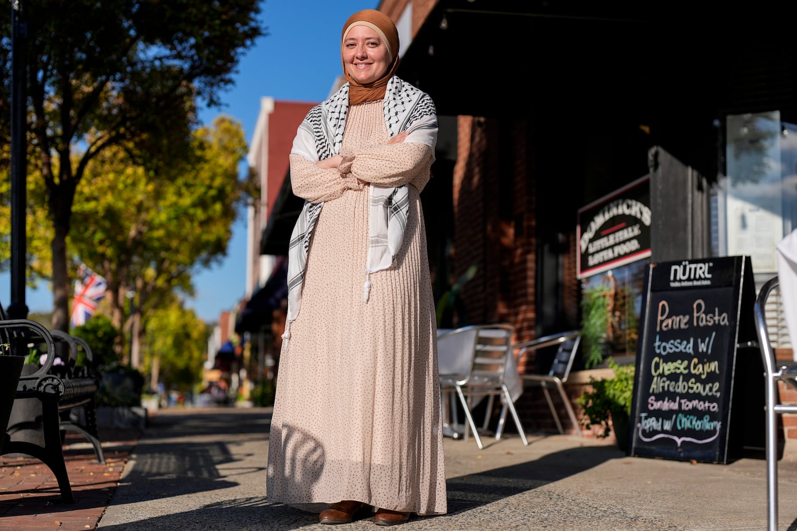 Georgia Rep. Ruwa Romman poses for a photo, Tuesday, Oct. 29, 2024, in Norcross, Ga. (AP Photo/Mike Stewart)