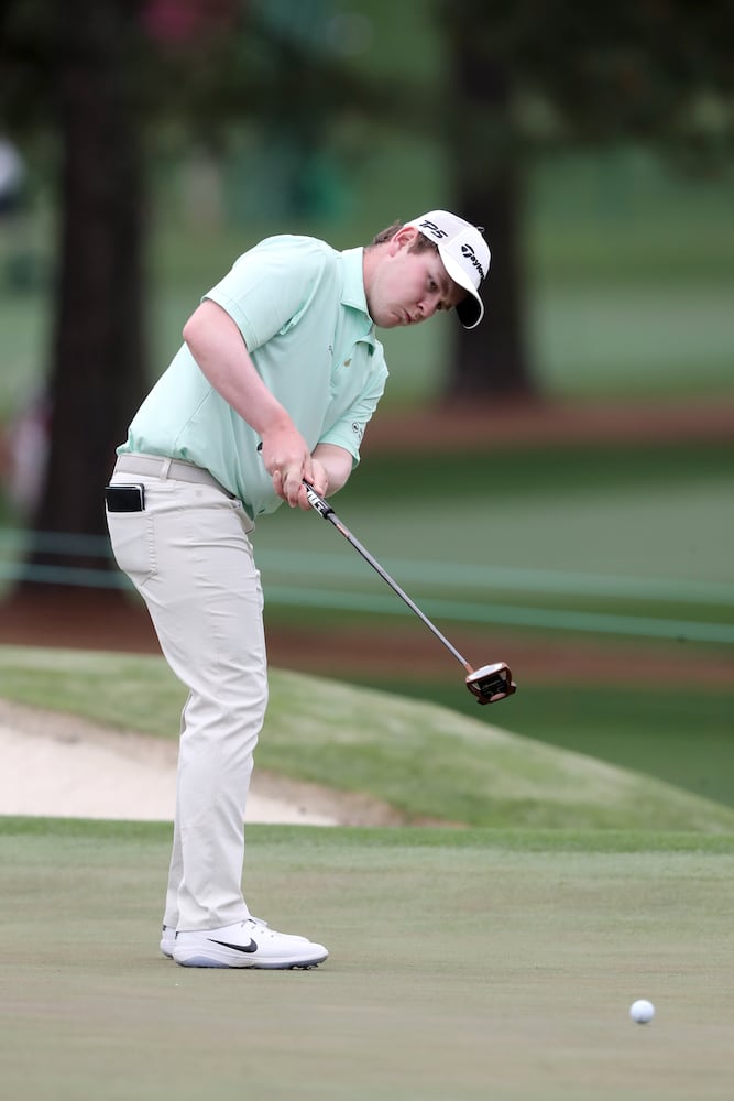 April 10, 2021, Augusta: Robert MacIntyre misses his eagle attempt on the second hole during the third round of the Masters at Augusta National Golf Club on Saturday, April 10, 2021, in Augusta. Curtis Compton/ccompton@ajc.com