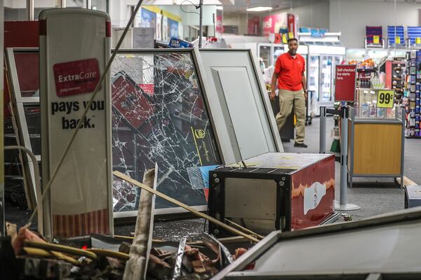 A van plowed into a pharmacy on Mableton Parkway on Wednesday morning, shattering glass. 