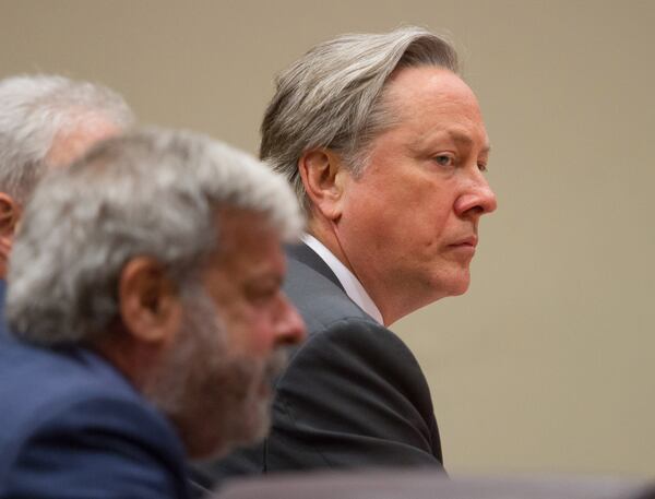 Former DeKalb County Police Officer Robert Olsen listens to testimony during his pretrial immunity hearing in May 2018. (STEVE SCHAEFER / SPECIAL TO THE AJC)