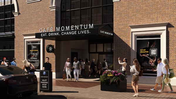 This is an artist's rendering of the exterior of Cafe Momentum, set to open in downtown Atlanta this fall. (Courtesy of Cafe Momentum)