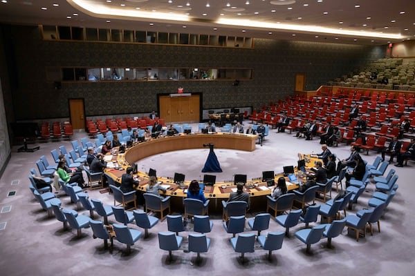 A general view shows a Security Council meeting at United Nations headquarters, Tuesday, Nov. 19, 2024. (AP Photo/Yuki Iwamura)