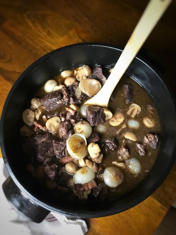 Beef bourguignon prepared by Leslie Brenner in her Dallas kitchen from her own recipe. (Leslie Brenner/Dallas Morning News/TNS) 

NO MAGAZINE SALES; MANDATORY CREDIT; NO SALES; INTERNET USE BY TNS CONTRIBUTORS ONLY