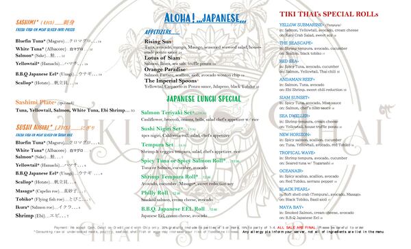 Tiki Thai menu