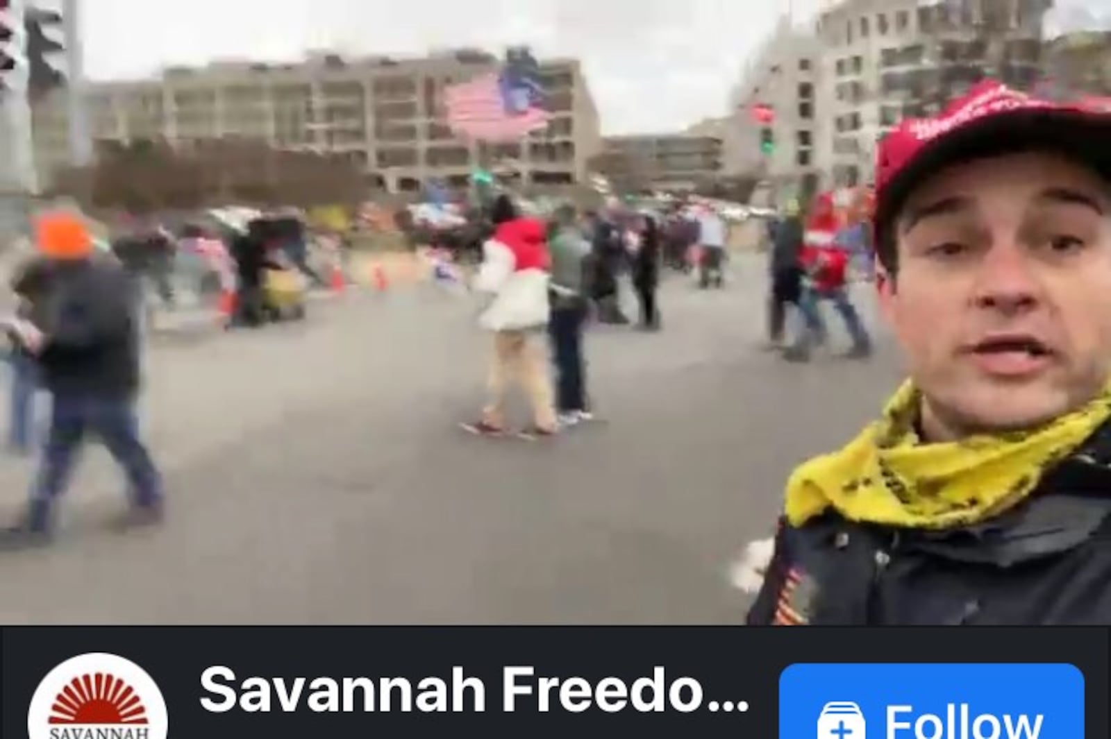 Savannah resident Dominic Box, right, is seen in a Facebook livestream he shot while marching on the Capitol Jan. 6, 2021. Box was found guilty of multiple charges related to the Jan. 6 riot and is awaiting sentencing.