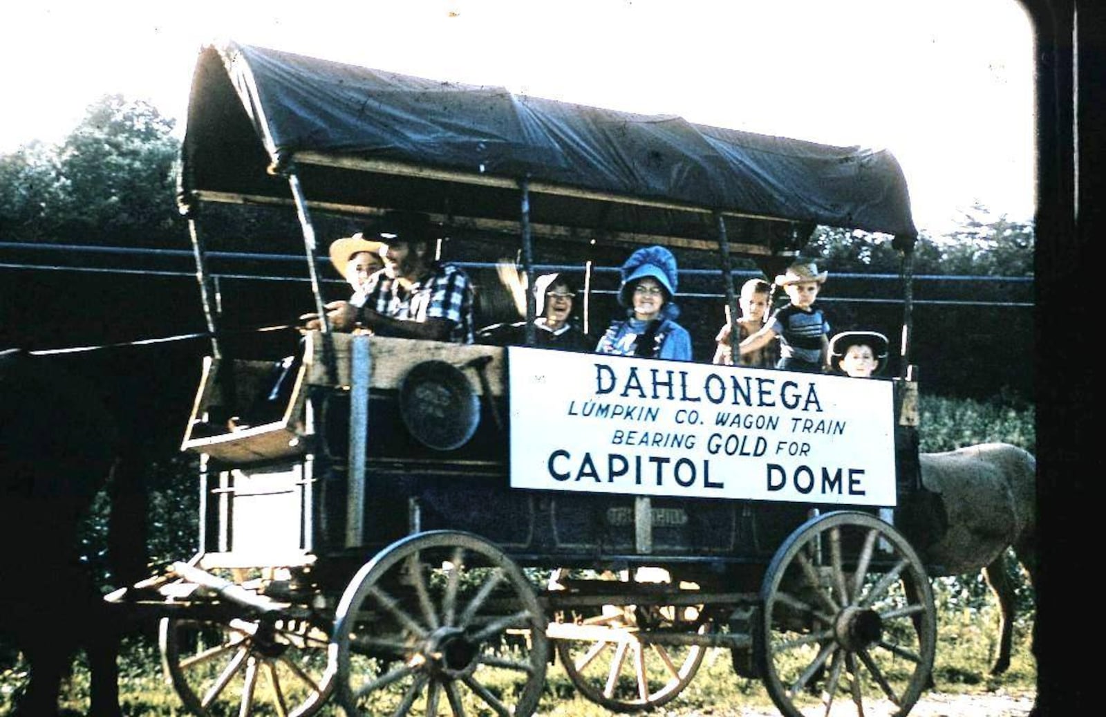 A wagon in the original 1958 train that brought 43 ounces of gold from Dahlonega to Atlanta to be used on the Capitol dome. Photo courtesy of the Lumpkin County Historical Society.