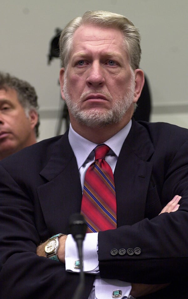 Former WorldCom Chief Executive Officer Bernard Ebbers watches a hearing of the House Financial Services Committee on WorldCom, Monday, July 8, 2002 on Capitol Hill.