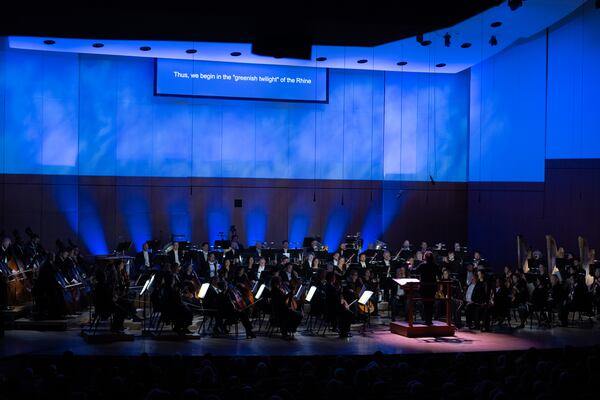 The ASO added atmospheric lighting and a projection screen to announce the various sections of "The Ring Without Words."