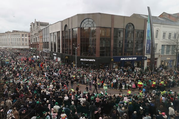 Performers take part in the St Patrick's Day Parade in Belfast, Northern Ireland, Monday March 17, 2025. (Liam McBurney/PA via AP)