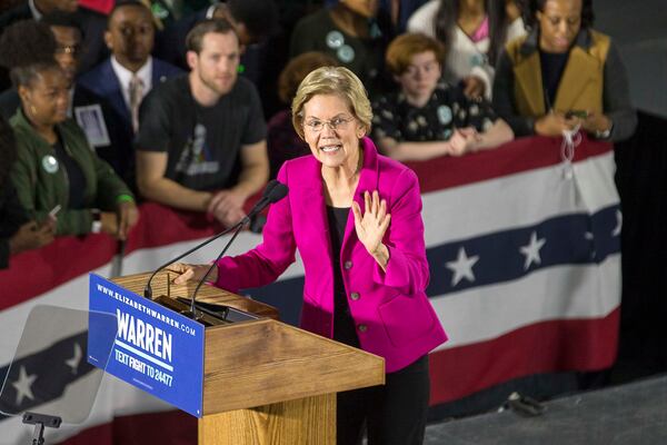 11/21/2019 -- Atlanta, Georgia -- U.S. Sen. Elizabeth Warren speaks during her campaign stop at Clark Atlanta University in Atlanta, Thursday, November 21, 2019. (Alyssa Pointer/Atlanta Journal Constitution)