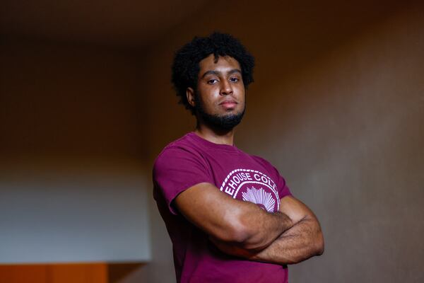 Michael Henry, a senior in political science and sociology at Morehouse College, poses for a photograph at the Martin Luther King Jr. International Chapel on campus on Wednesday, April 24, 2024. The college is preparing to welcome President Biden, who will deliver a speech during the commencement ceremony scheduled on May 19.
(Miguel Martinez / AJC)