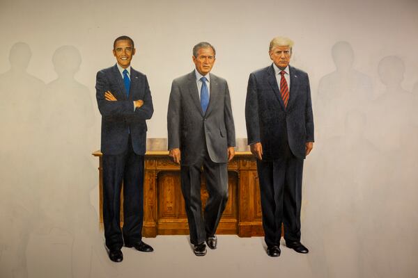 After the inauguration Rossin will update this canvas, which is devoted to the presidents of the 21st century. Somewhere down the road he hopes to find a successor who will complete this task, adding the presidents from the second half of the century after he's gone. (Rebecca Wright for the Atlanta Journal-Constitution)