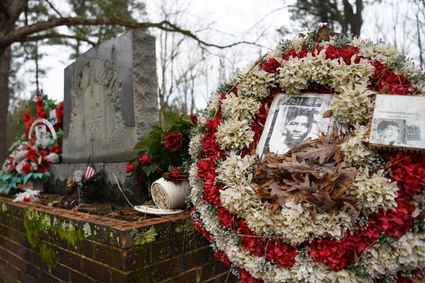 Wreaths and mementos adorned the grave of Jimmie Lee Jackson at Heard Cemetery in Marion, Alabama.