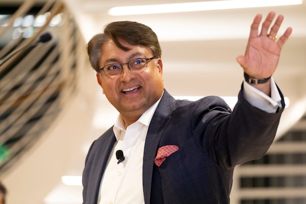 Parmeet Grover, with Boston Consulting Group, gives a presentation during a program to celebrate the one-year anniversary of the City of Atlanta’s Office of Technology and Innovation on Tuesday, Jan. 9, 2024.   (Ben Gray / Ben@BenGray.com)