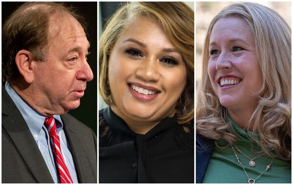 DeKalb County commission candidates, from left, Marshall Orson, Lauren Alexander and Michelle Long Spears.