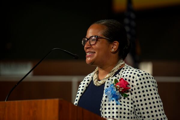 DeKalb County School District superintendent Cheryl Watson-Harris speaks at her installment ceremony on July 1, 2020, at the school’s district headquarters in Stone Mountain. She was fired from the position on Tuesday. (REBECCA WRIGHT FOR THE ATLANTA JOURNAL-CONSTITUTION)