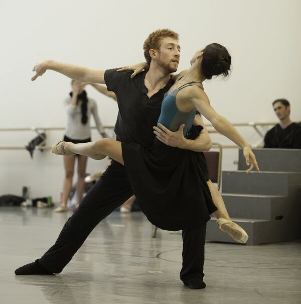 Atlanta Ballet’s Tara Lee and Heath Gill rehearse their final pas de deux in Helen Pickett’s original 2015 production based on the play “Camino Real.” The current staging of the show will be May 12-14 at Cobb Energy Performing Arts Centre. CONTRIBUTED BY CHARLIE MCCULLERS / ATLANTA BALLET