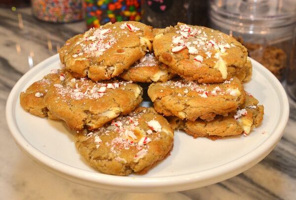 You can top your White Chocolate Chunk Cookies with ground peppermints (shown) or crushed Oreos. CONTRIBUTED BY CHRIS HUNT PHOTOGRAPHY