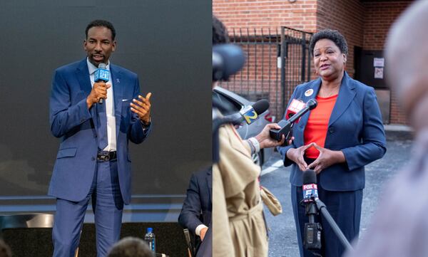 Atlanta mayoral runoff candidates Andre Dickens and Felicia Moore. (Hyosub Shin/AJC / Ben Gray/AP Photo)