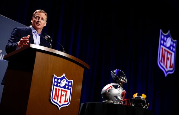 NFL Commissioner Roger Goodell speaks during a press conference during Super Bowl LIII Week at the NFL Media Center inside the Georgia World Congress Center on January 30, 2019 in Atlanta, Georgia.  (Photo by Mike Zarrilli/Getty Images)