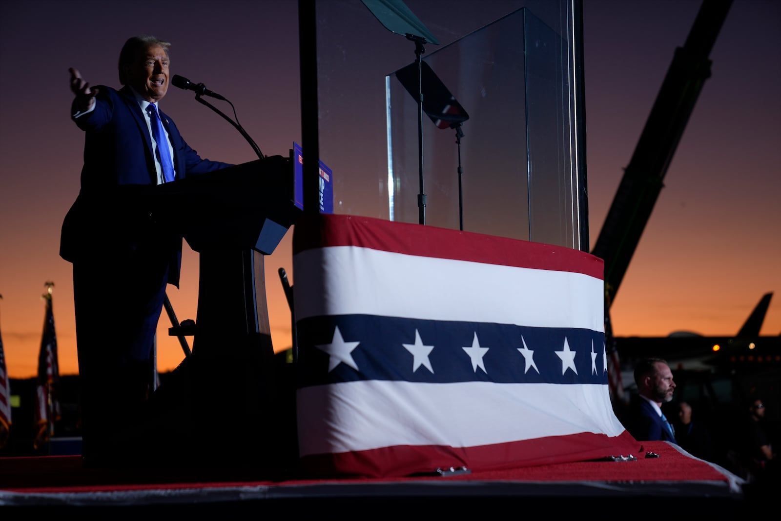 Republican presidential nominee former President Donald Trump speaks during a campaign rally at Arnold Palmer Regional Airport, Saturday, Oct. 19, 2024, in Latrobe, Pa. (AP Photo/Evan Vucci)