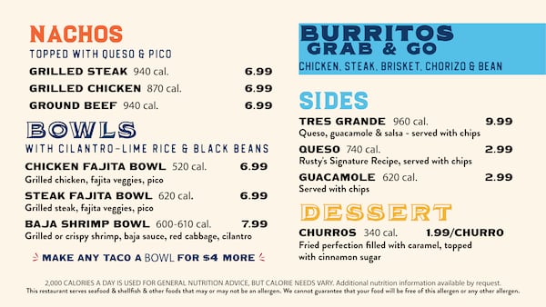 Rusty Taco menu