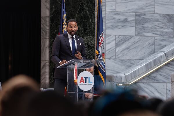 Mayor Andre Dickens speaks during a program celebrating his Year of the Youth initiative at Atlanta City Hall on Wednesday, Jan. 31, 2024. (Natrice Miller/ Natrice.miller@ajc.com)