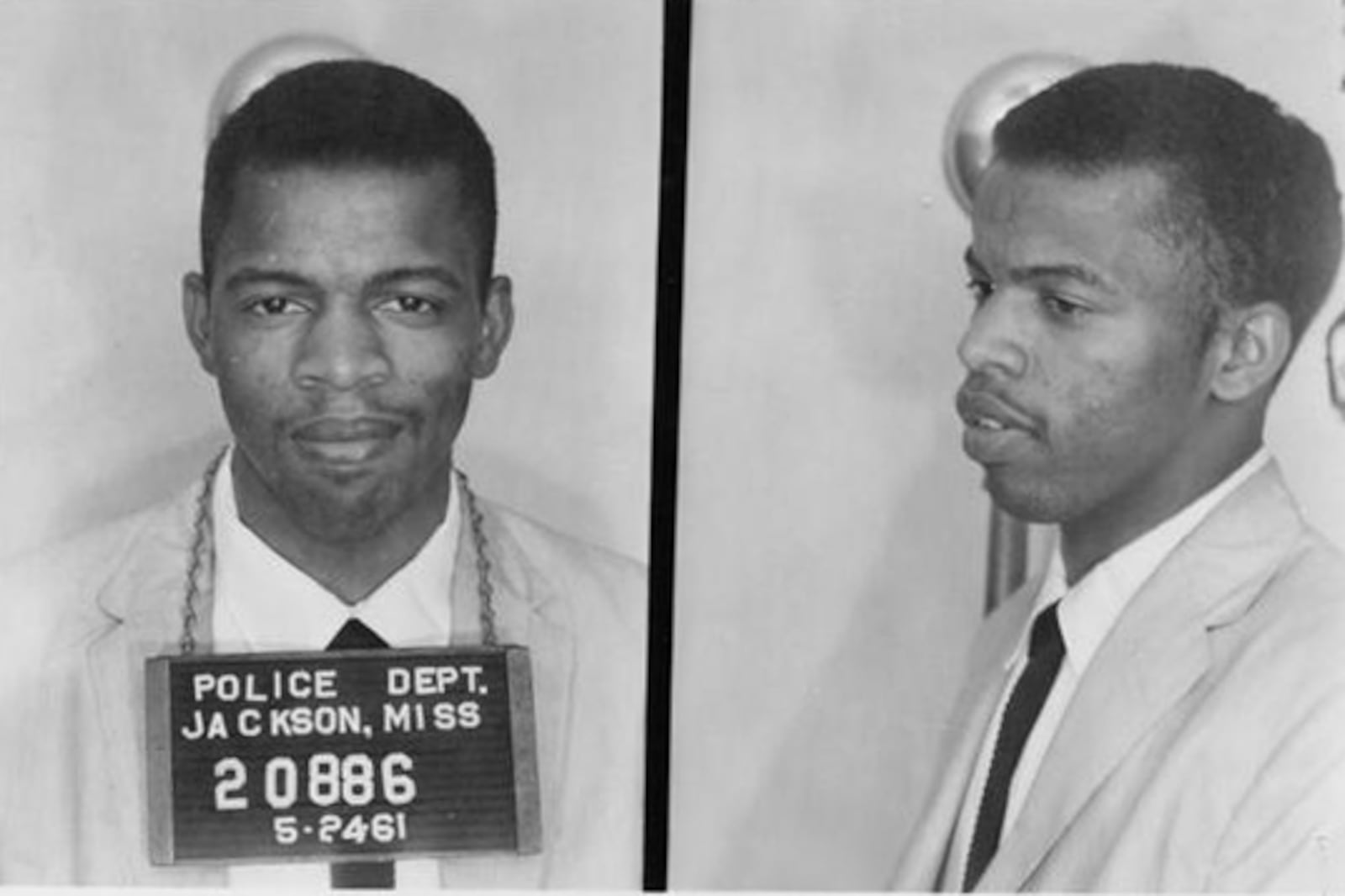 John Lewis refers to his 45 arrests over the decades as "good trouble." He was born in 1940 to a family of sharecroppers in Troy, Ala., and attended segregated schools. As a boy, Lewis would practice for a role in the clergy by preaching to chickens on his family's farm. He was inspired as a teenager to become an activist for desegregation after following the Montgomery Bus Boycott and hearing the speeches of Martin Luther King Jr. Lewis began organizing sit-in demonstrations at lunch counters while a student at American Baptist Theological Seminary in Nashville. (This mugshot is from the 1961 Freedom Rides when Lewis was sent to Parchman Penitentiary for using a "white" restroom.)