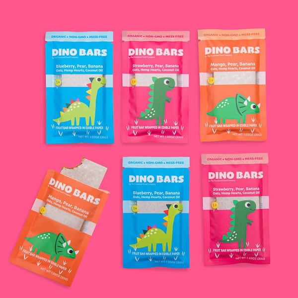 Organic fruit bars in edible paper. Courtesy of Dino Bars
