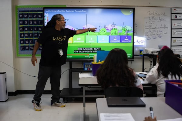 Forest Brook Middle School math teacher Steven Bobino delivers instruction Sept. 18 at the campus in northeast Houston. (Courtesy of Antranik Tavitian / Houston Landing)