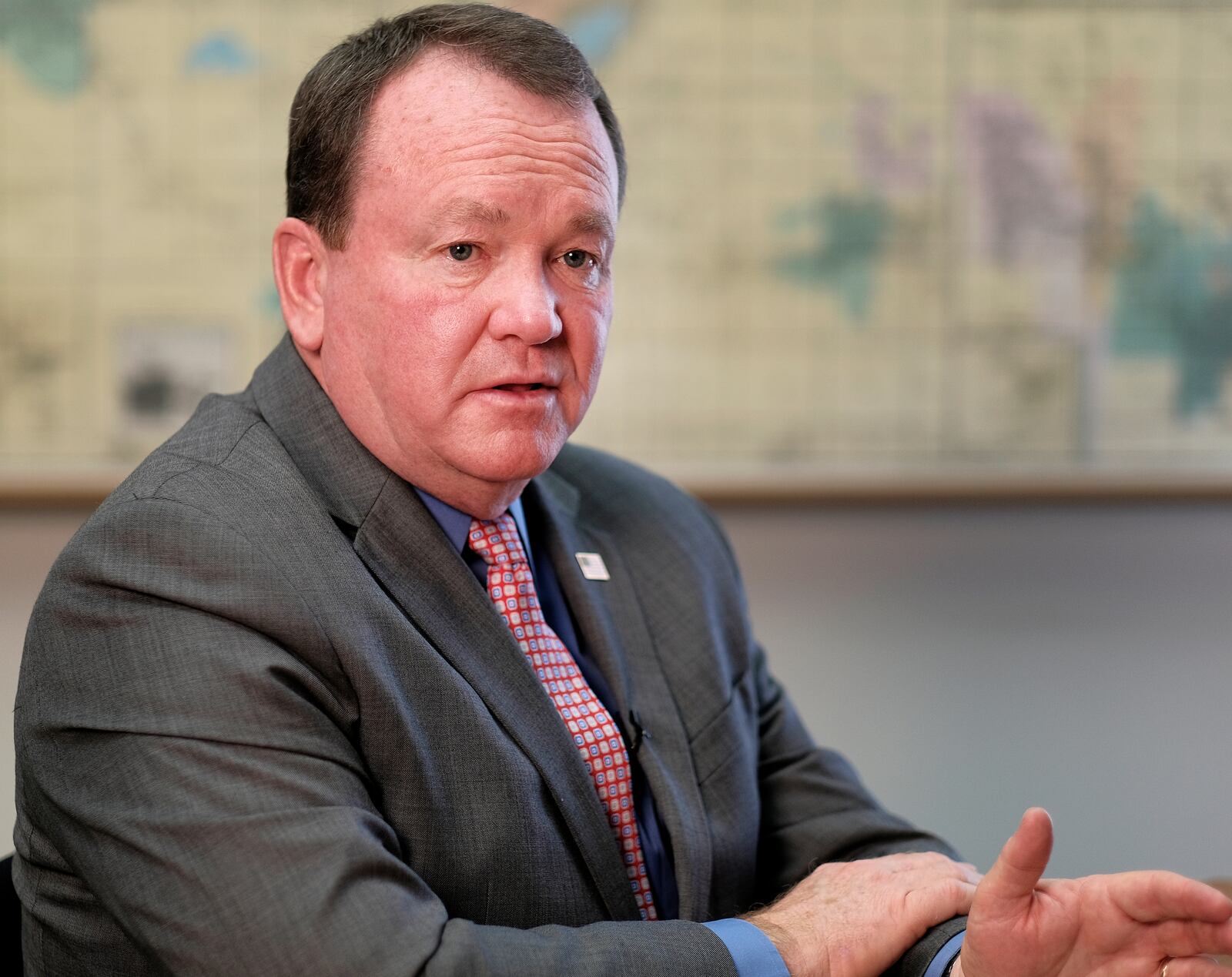 FILE - Los Angeles County Sheriff Jim McDonnell gestures during an interview in Los Angeles, March, 7, 2017. (AP Photo/Richard Vogel, File)