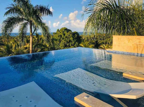 An infinity pool with picturesque views.