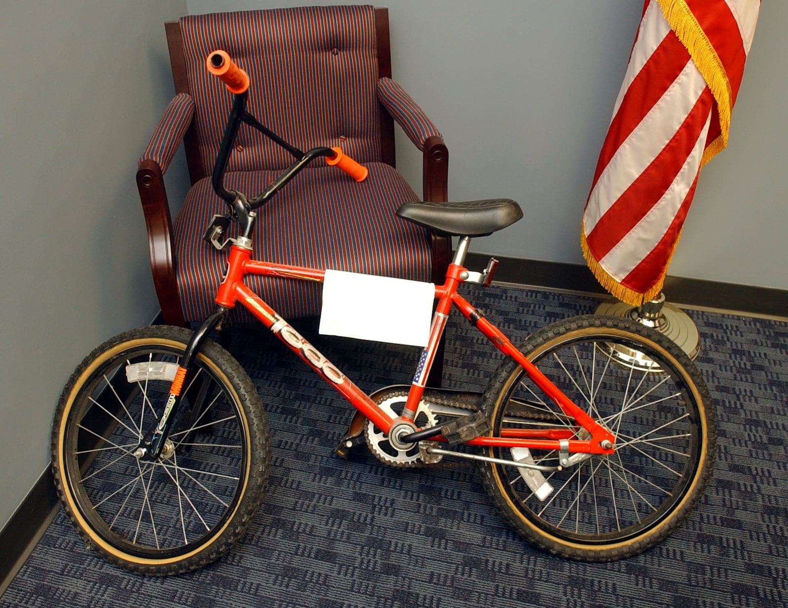 041018 - North Georgia -- For update on Levi Frady case, who was killed Oct. 22, 1997 in Dawson County. GBI agents and local law enforcement authorities still have few leads. Shown here is Levi's bicycle, which was found 22 miles from where his body was found. It is kept as evidence at the GBI office in Cleveland, GA. Photo shot October 18, 2004. (JEAN SHIFRIN/AJC staff)