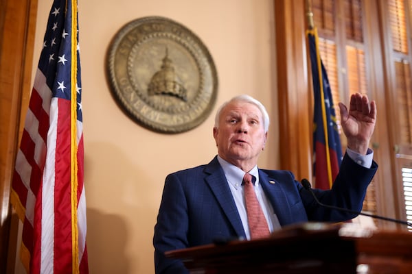 Georgia House Speaker Jon Burns speaks during his pre-session press conference at the State Capitol, Wednesday, Jan. 8, 2025, in Atlanta. (Jason Getz / AJC)
