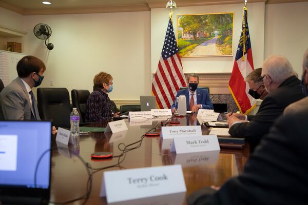 Gov. Brian Kemp meets with nursing home executives during a roundtable discussion on COVID-19 and the challenges faced by long-term care homes. Photo Courtesy of Governor's Office