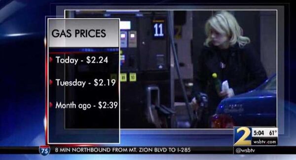 Gas prices are up 5 cents Wednesday. (Credit: Channel 2 Action News)