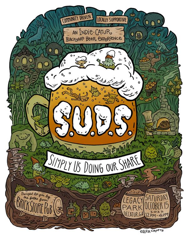 The poster for the Decatur Beer Festival's successor, SUDS, designed by Eliza Crofts. (Courtesy of Decatur Beer Festival)