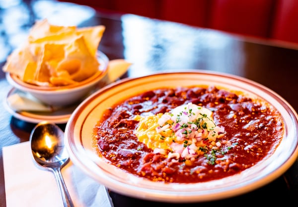 The Chef’s Red Chili at Wonderkid is topped with pimento cheese and sour cream and comes with sourdough crackers. CONTRIBUTED BY HENRI HOLLIS