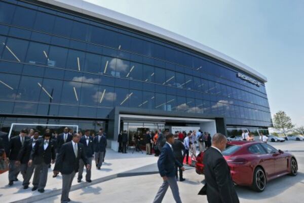 May 7, 2015 - Atlanta - Gov. Nathan Deal and Mayor Kasim Reed joined Matthias Mueller, Chairman of the Executive Board of Porsche, and other Porsche executives as Porsche Cars North America today officially opened its new $100 million Porsche Experience Center (PEC) and headquarters in Atlanta, Georgia. Porsche’s big new presence near the airport boosts the southside area's dreams of becoming an aerotropolis. BOB ANDRES / BANDRES@AJC.COM