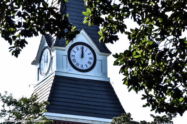 Morris Brown College's refurbished Fountain Hall Clock Tower, before it was vandalized in September 2022.