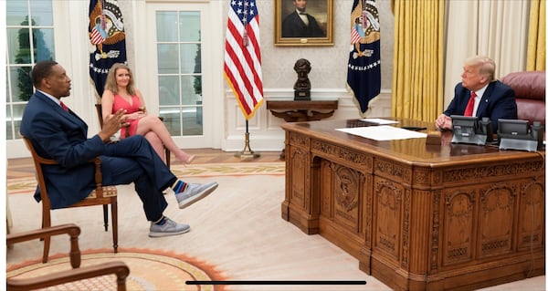 Vernon Jones, then a Democratic state representative in Georgia, meets with President Donald Trump in the Oval Office. Now identifying as a Republican, Jones has sought to become a figure in national politics, aligning himself with Trump and appearing on conservative news networks to accuse liberals of racism.