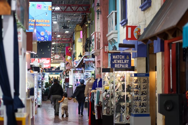 Customers walk inside Plaza Fiesta on Buford Highway on Monday, Jan. 27, 2025. Plaza Fiesta is a 350,000-square-foot shopping mall in DeKalb County. (Jason Getz/AJC)