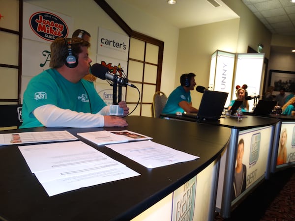 Jeff Dauler (left), Bert Weiss (center) and Kristin Klingshirn (right) are the Bert Show in 2014. CREDIT: Rodney Ho/rho@ajc.com