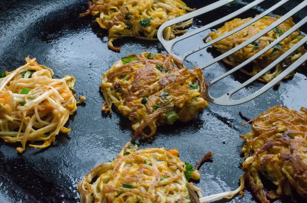 Enoki Mushroom Fritters. (Virginia Willis for The Atlanta Journal-Constitution)