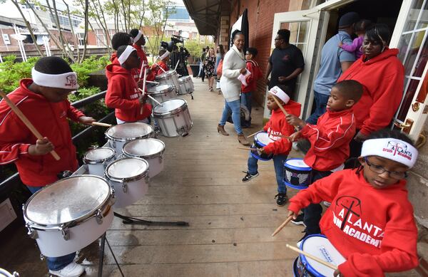 Members of Atlanta Drum Academy perform as guests arrive before King Centennials Speak event at Georgia Freight Depot on Saturday, April 7, 2018. HYOSUB SHIN / HSHIN@AJC.COM