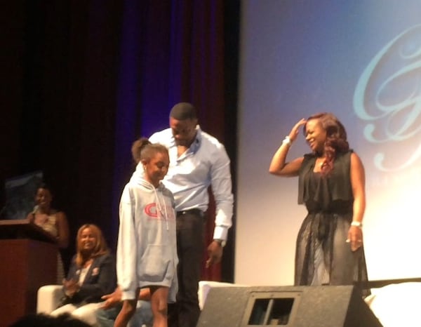 Jamison joined Chris Tucker, Kandi Burruss and the others on stage. Photo: Jennifer Brett, jbrett@ajc.com