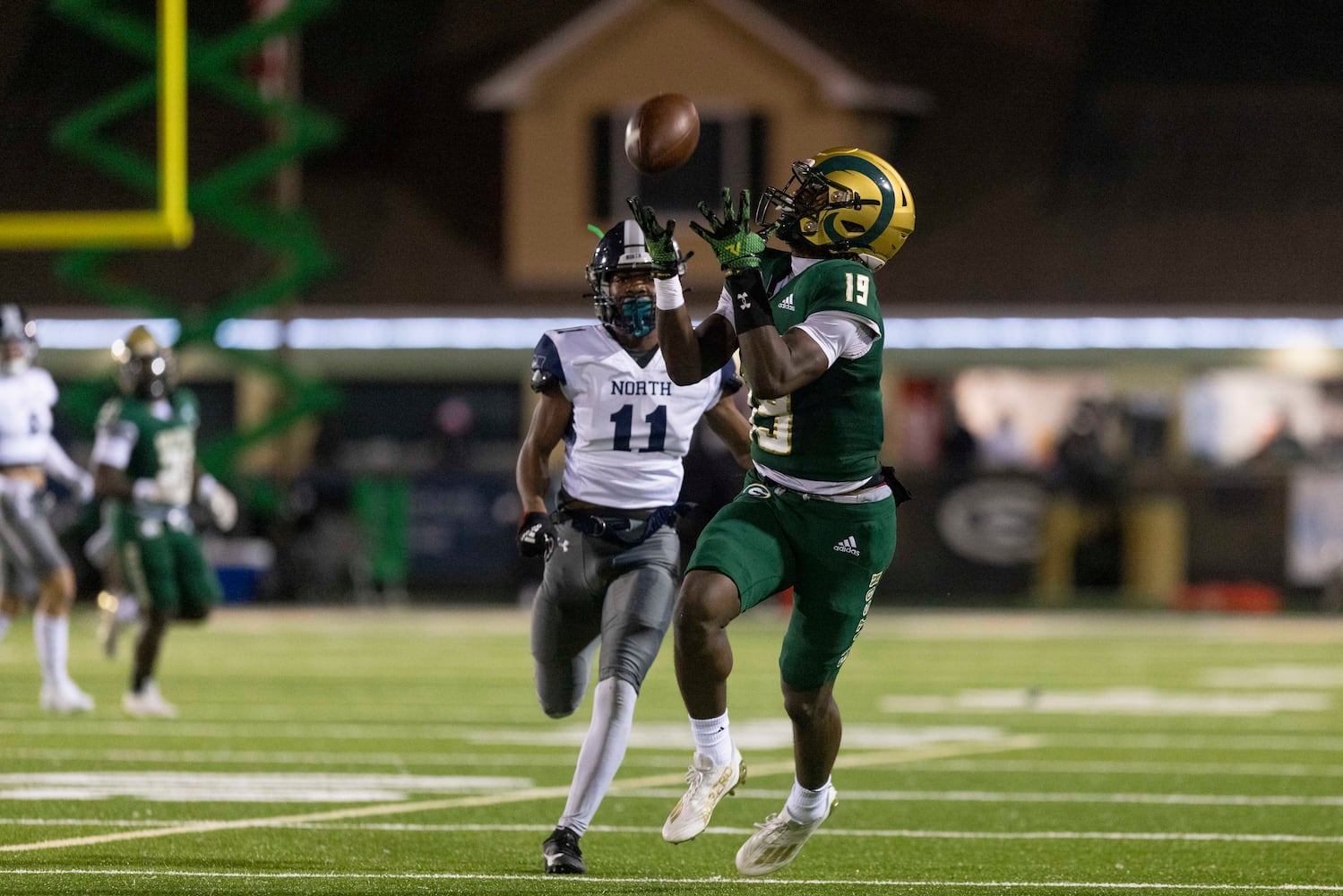 Grayson’s John Cineas (19) catches a pass during a GHSA High School Football game between the Grayson Rams and the North Paulding Wolfpack at Grayson High School in Loganville, GA., on Friday, November 17, 2023. (Photo/Jenn Finch)